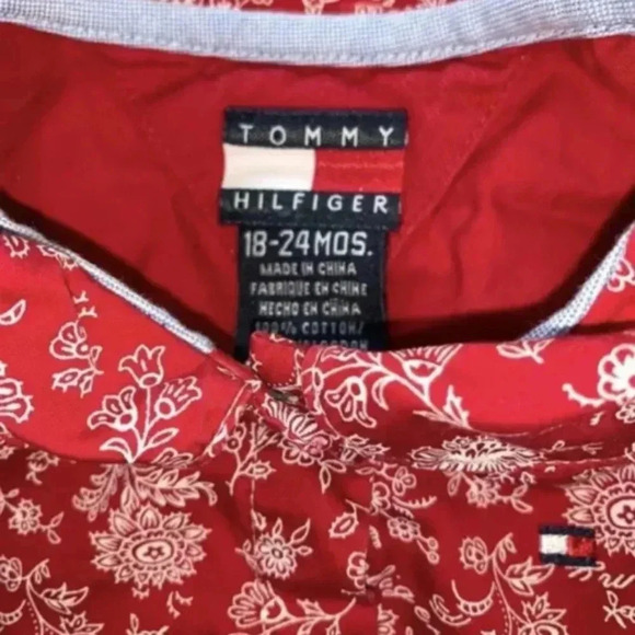 Tommy Hilfiger Toddler Girl Dress 18-24m Red Rose Pattern Long Sleeves Ruffles - Picture 4 of 4